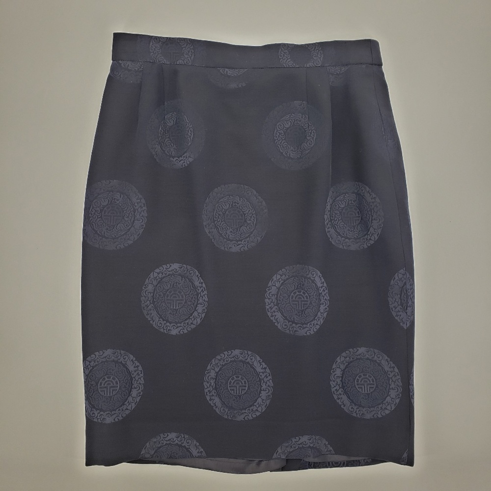 VTG Louis Feraud Silk & Wool Navy Pencil Skirt 14